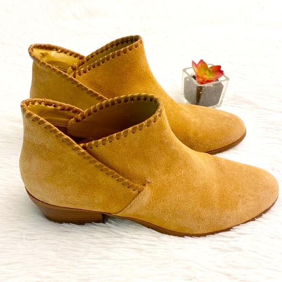 JACK ROGERS x Zappos | Tan Suede Leather Trim Heel Ankle bootie women size 9.5 - Picture 1 of 9